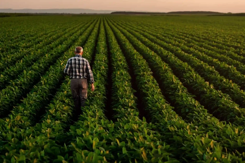 Un agriculteur inspecte la croissance de ses cultures pour constater les bien-faits des biostimulants